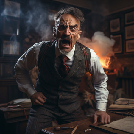 Portrait of an angry old man in a suit and glasses.の素材