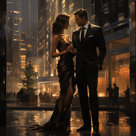 Luxury couple in evening dress in the city at night.の素材