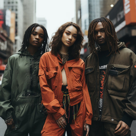 Fashionable african american and caucasian women in the cityの素材