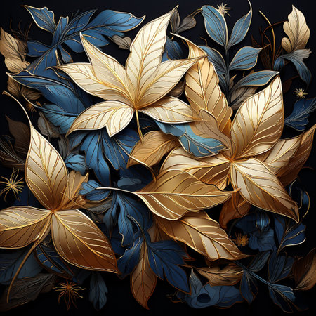 Floral background with gold and blue leaves. Vector illustration for your designの素材