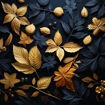 Autumn leaves on black background. 3d rendering, 3d illustration.の素材