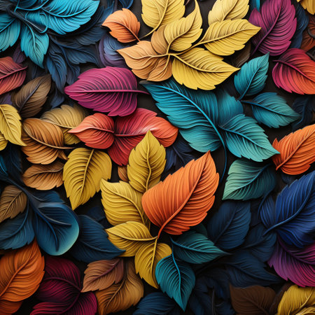 Colorful leaves background. 3d rendering, 3d illustration.の素材
