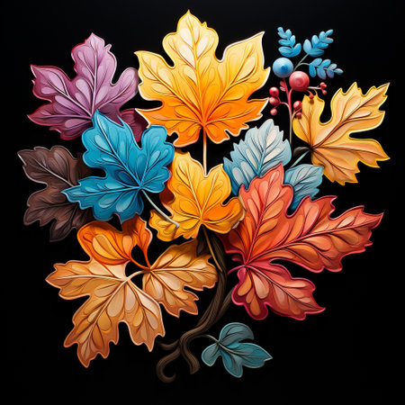 Autumn colorful leaves on a black background. Vector illustration for your designの素材