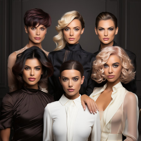 Group of beautiful women posing in the studio. Beauty, fashion.の素材