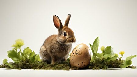 Easter bunny and easter eggs on white background. Happy Easterの素材