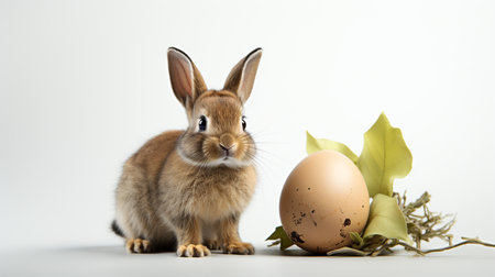 Rabbit and easter egg on white background, easter conceptの素材