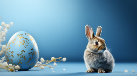 Easter bunny and easter egg on blue background. Happy Easter!の素材