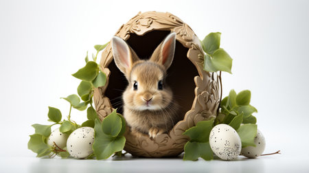 Easter bunny and easter eggs isolated on a white background.の素材