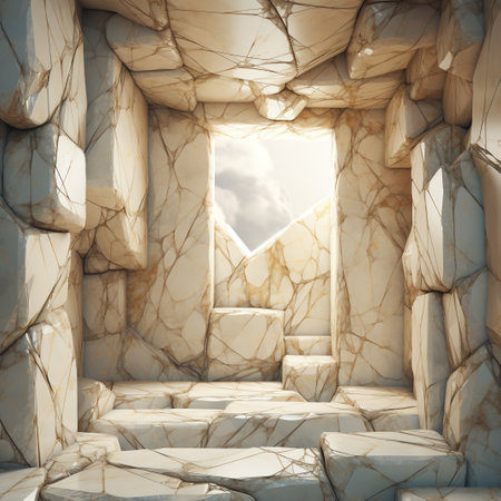 White marble stairs with sunlight in the window. 3d rendering illustrationの素材