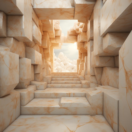 3D rendering of abstract marble room with light coming from the windowの素材