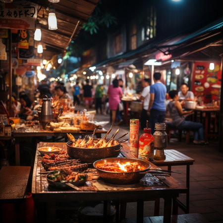 Thai street food at night in Chiang Mai, Thailand.の素材