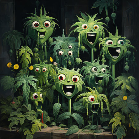 Funny monsters in the garden. Illustration for your design.の素材