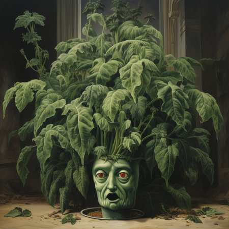 Green monster in the form of a houseplant. Halloween concept.の素材
