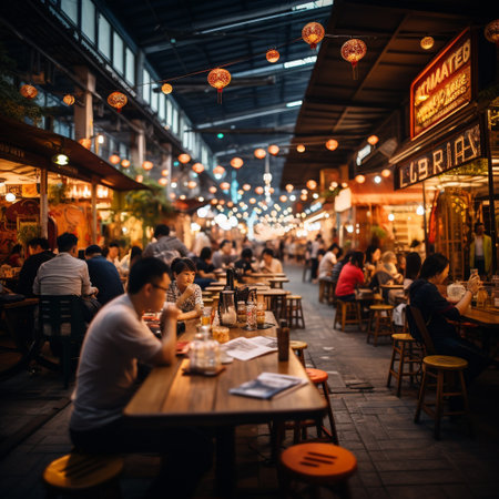 Unidentified people at night street food in Bangkok, Thailand.の素材