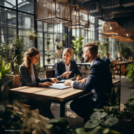 Group of business people working together in a modern office. Business meeting concept.の素材
