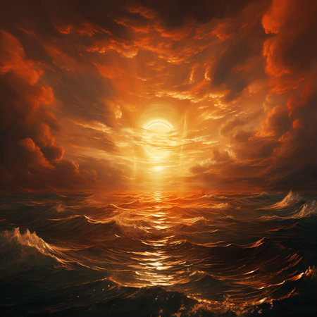 Beautiful sunset over the sea. 3d rendering toned imageの素材