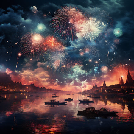 Fireworks over the Piazza San Marco in Venice, Italyの素材