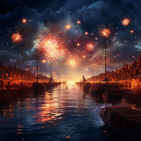Fireworks over the city of Venice, Italy. 3d renderingの素材
