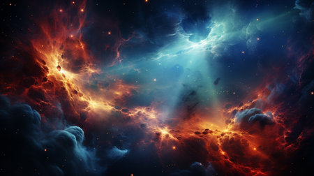 Abstract space background with nebula, stars and galaxies. 3d renderingの素材