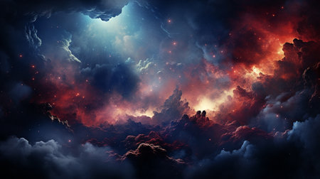 Fantasy landscape with nebula and galaxy. 3D illustration.の素材