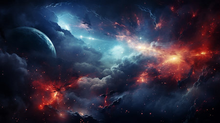 Abstract space background with nebula, stars and galaxies. Science fiction wallpaper.の素材