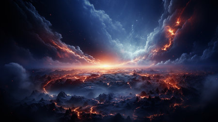 Fantasy landscape with planet in deep space. 3d rendering.の素材