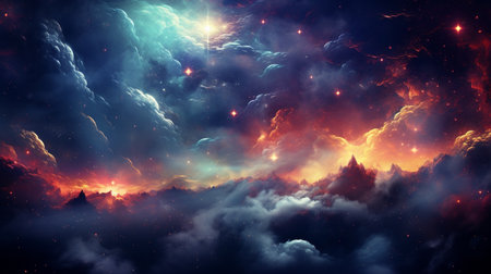 Fantasy space background with stars and nebula. 3D renderingの素材