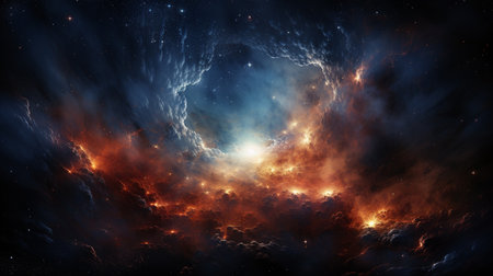 Deep space background with nebula, stars and galaxies. 3D renderingの素材
