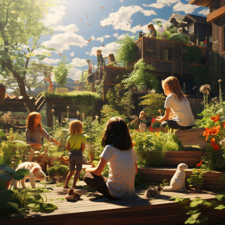 Children play in the garden. Children are playing in the garden.の素材