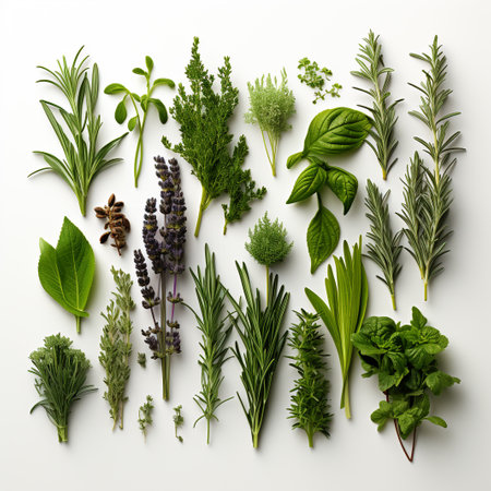 Herbs and spices on a white background. Herbs and spices.の素材