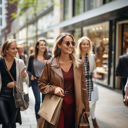 sale, consumerism and people concept - happy young woman with shopping bags in cityの素材