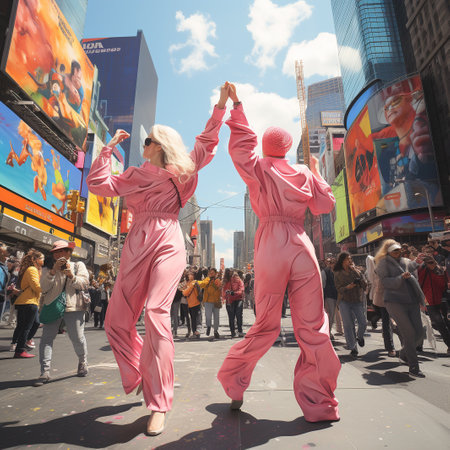 Unidentified people in Times Square. Times Square is a major tourist attraction in New York City.の素材