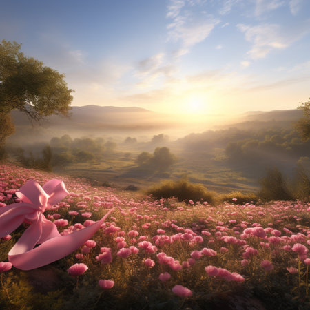 Pink poppies in the field at sunset. 3d renderingの素材