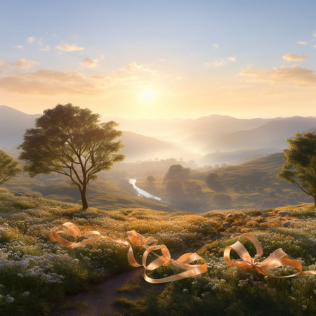 Beautiful sunset in the mountains. Nature background. 3d renderingの素材