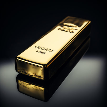 Gold bar on a black background. Shallow depth of field. Toned.の素材