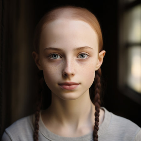 Portrait of a beautiful red-haired girl with long braids.の素材