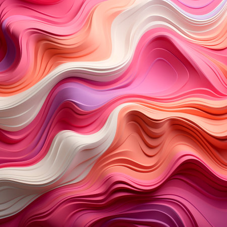 3d rendering of abstract wavy background in pink and white colorsの素材