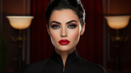 Portrait of beautiful woman with evening make-up and red lipsの素材