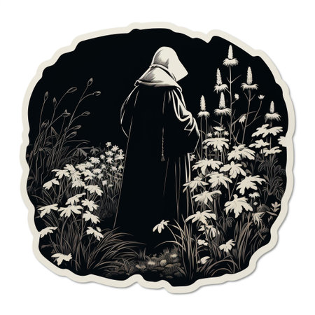 Vector illustration of a man with a hood on his head in the forestの素材