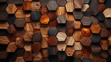 3d rendering of hexagon wood pattern background. High resolution photo.の素材