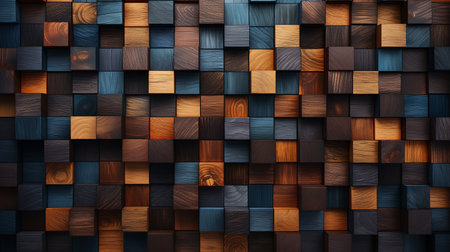 Wooden background. 3d rendering 3d illustration. Wooden cubesの素材