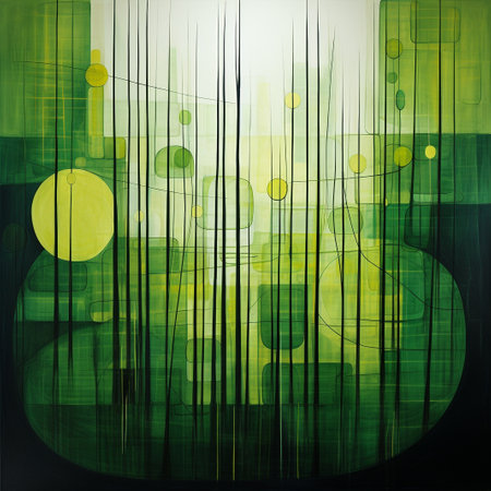 abstract background with lines and bokeh in green and yellow colorsの素材