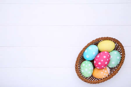 Colorful easter eggs on a white backgroundの写真素材