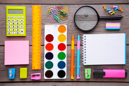 Back to school concept on gray background. Educationの写真素材