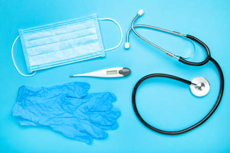 Medical stethoscope on gray background. Healthyの写真素材