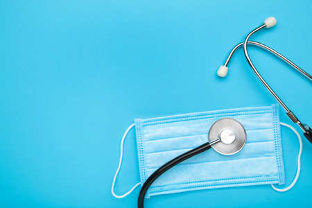 Medical stethoscope on gray background. Healthyの写真素材