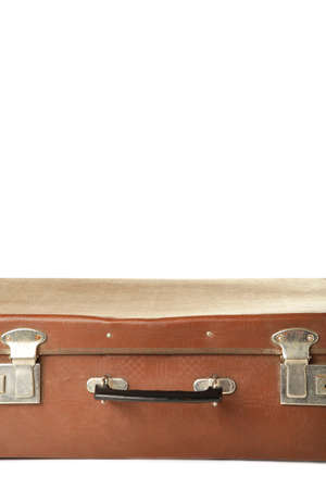 Vintage brown suitcase isolated on white background. Top viewの写真素材