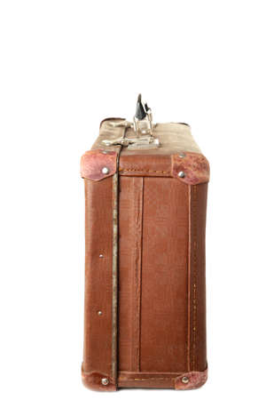 Vintage brown suitcase isolated on white background. Top viewの写真素材