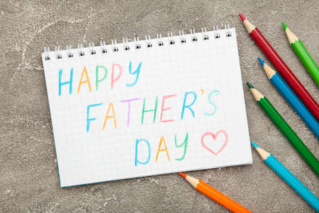 Happy fathers day card made by a child with colorful pencilの写真素材
