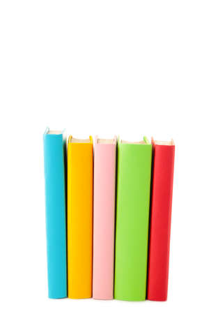 Multi colored school books isolated on white background with copy space. Top viewの写真素材